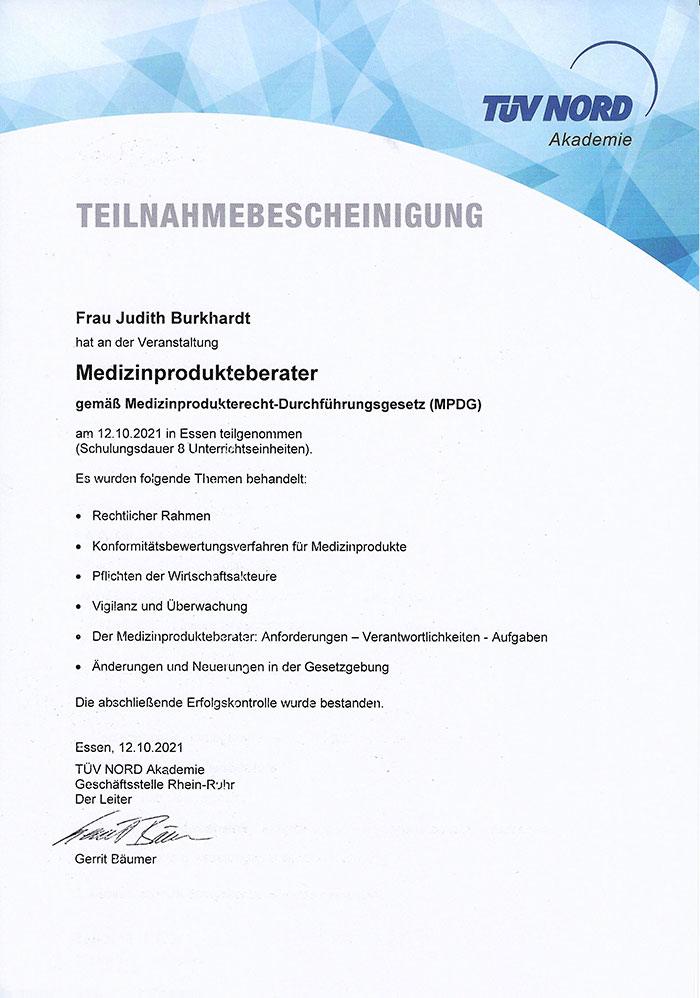 TÜV Zertifikat Frau Burkhardt