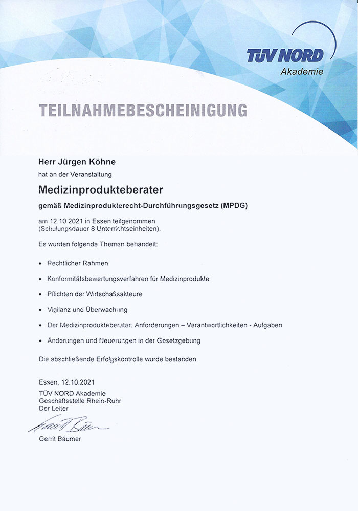 TÜV Zertifikat Herr Köhne
